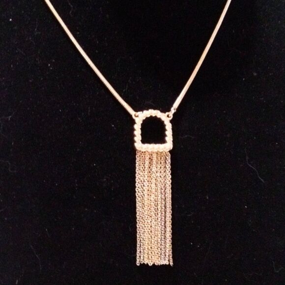 Express Signed Gold Tone Fringed Pendant Necklace - Picture 2 of 6